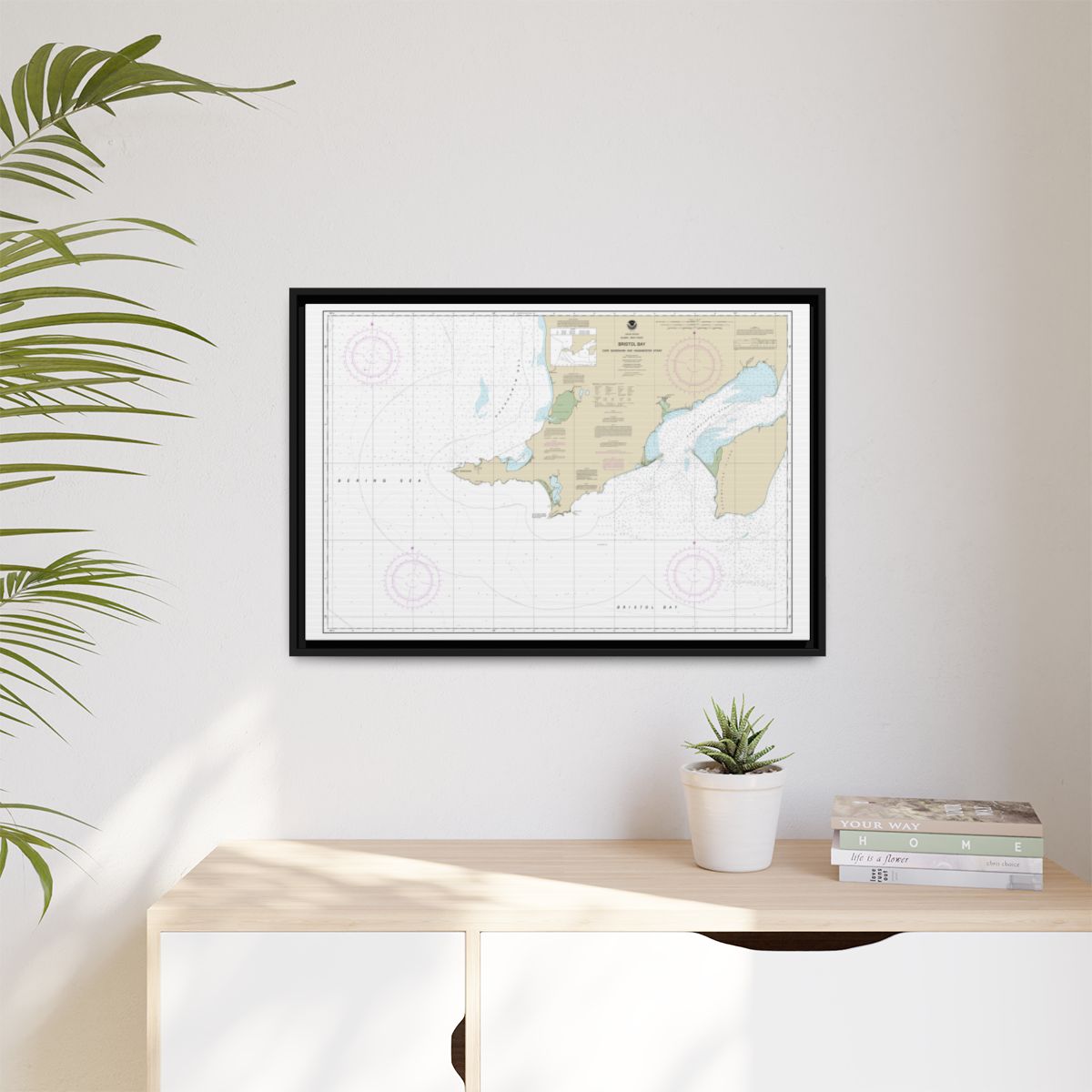 Chart 16305 Bristol Bay-Cape Newenham and Hagemeister Strait - NOAA Nautical Chart Floating Frame Canvas | 30" x 20" | 36" x 24" | 48" x 32" - Black context-1