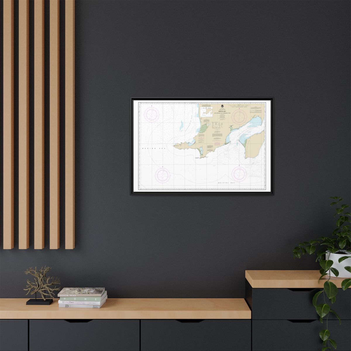 Chart 16305 Bristol Bay-Cape Newenham and Hagemeister Strait - NOAA Nautical Chart Floating Frame Canvas | 30" x 20" | 36" x 24" | 48" x 32" - Black context-2