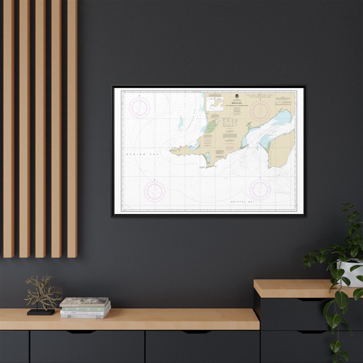 Chart 16305 Bristol Bay-Cape Newenham and Hagemeister Strait - NOAA Nautical Chart Floating Frame Canvas | 30" x 20" | 36" x 24" | 48" x 32" - Black context-2