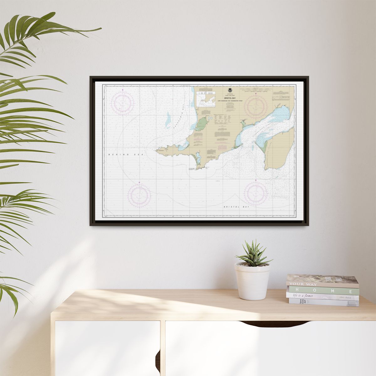 Chart 16305 Bristol Bay-Cape Newenham and Hagemeister Strait - NOAA Nautical Chart Floating Frame Canvas | 30" x 20" | 36" x 24" | 48" x 32" - Espresso context-1