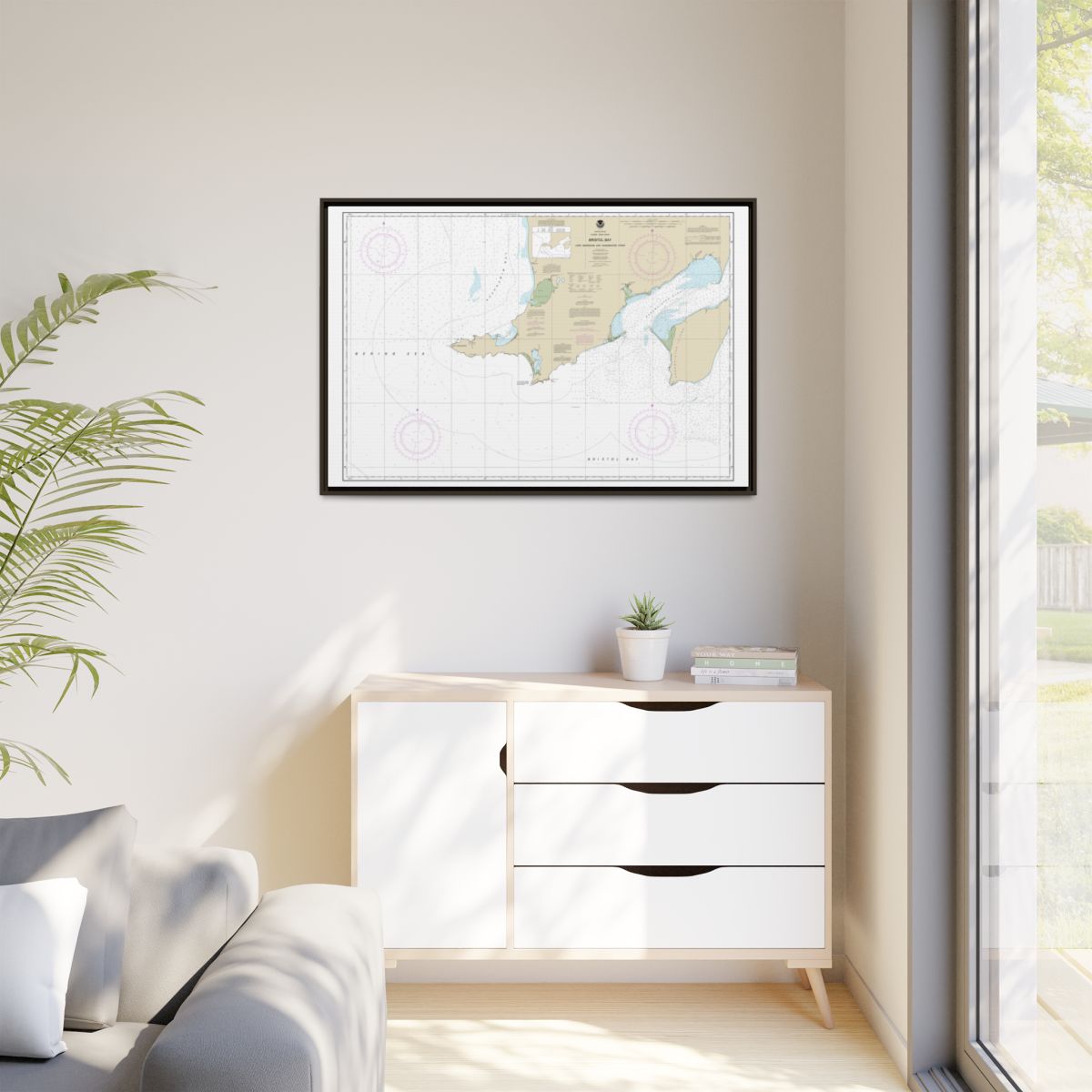 Chart 16305 Bristol Bay-Cape Newenham and Hagemeister Strait - NOAA Nautical Chart Floating Frame Canvas | 30" x 20" | 36" x 24" | 48" x 32" - Espresso context-1