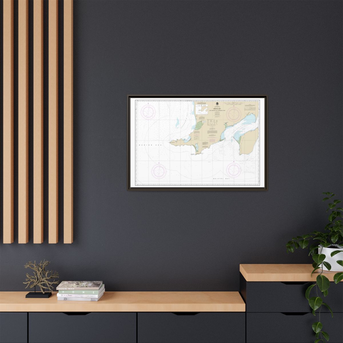 Chart 16305 Bristol Bay-Cape Newenham and Hagemeister Strait - NOAA Nautical Chart Floating Frame Canvas | 30" x 20" | 36" x 24" | 48" x 32" - Espresso context-2