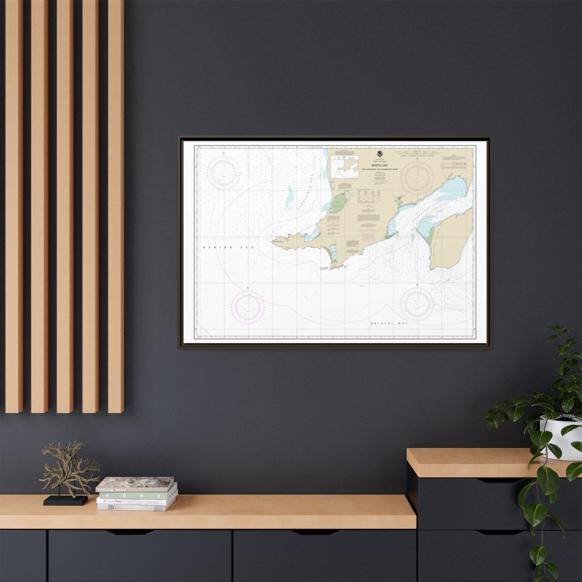 Chart 16305 Bristol Bay-Cape Newenham and Hagemeister Strait - NOAA Nautical Chart Floating Frame Canvas | 30" x 20" | 36" x 24" | 48" x 32" - Espresso context-2