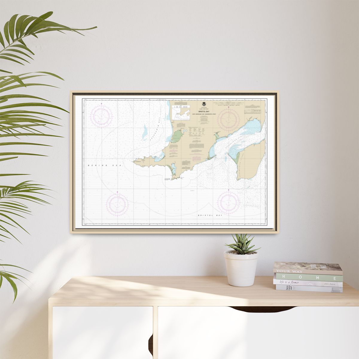 Chart 16305 Bristol Bay-Cape Newenham and Hagemeister Strait - NOAA Nautical Chart Floating Frame Canvas | 30" x 20" | 36" x 24" | 48" x 32" - Natural context-1