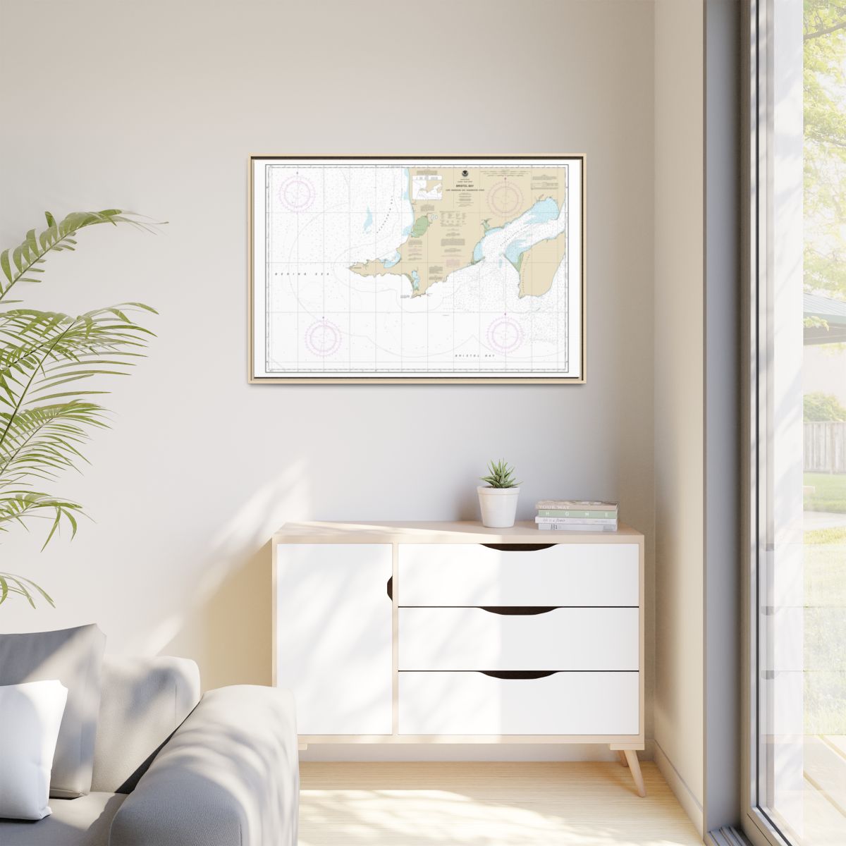 Chart 16305 Bristol Bay-Cape Newenham and Hagemeister Strait - NOAA Nautical Chart Floating Frame Canvas | 30" x 20" | 36" x 24" | 48" x 32" - Natural context-1