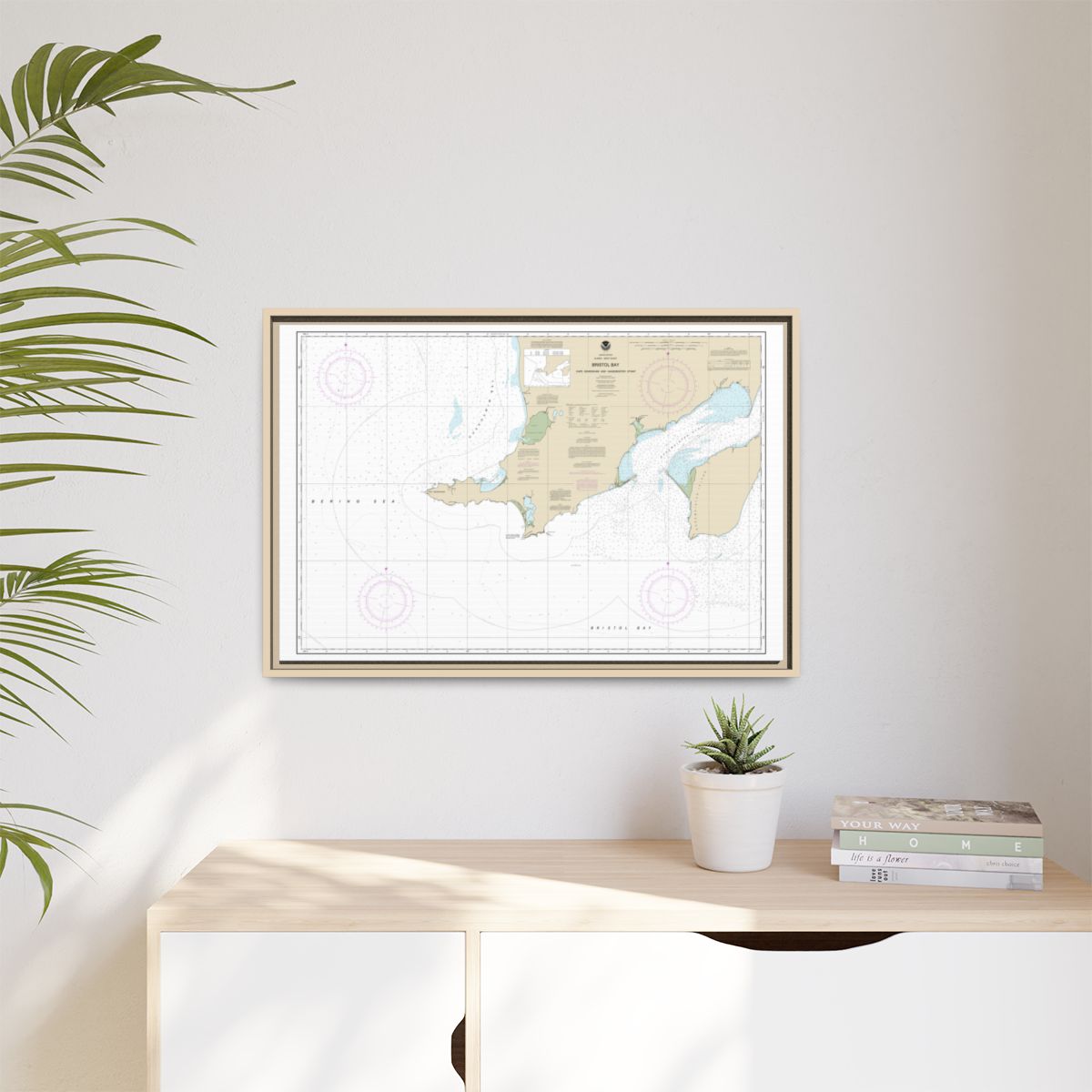 Chart 16305 Bristol Bay-Cape Newenham and Hagemeister Strait - NOAA Nautical Chart Floating Frame Canvas | 30" x 20" | 36" x 24" | 48" x 32" - Natural context-1