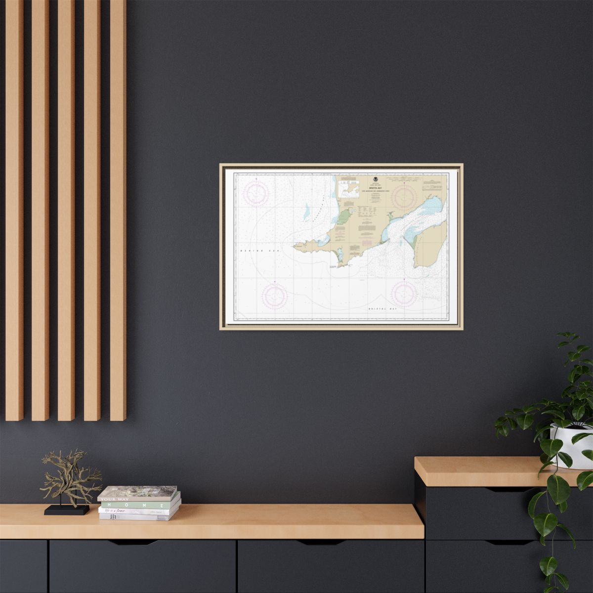 Chart 16305 Bristol Bay-Cape Newenham and Hagemeister Strait - NOAA Nautical Chart Floating Frame Canvas | 30" x 20" | 36" x 24" | 48" x 32" - Natural context-2