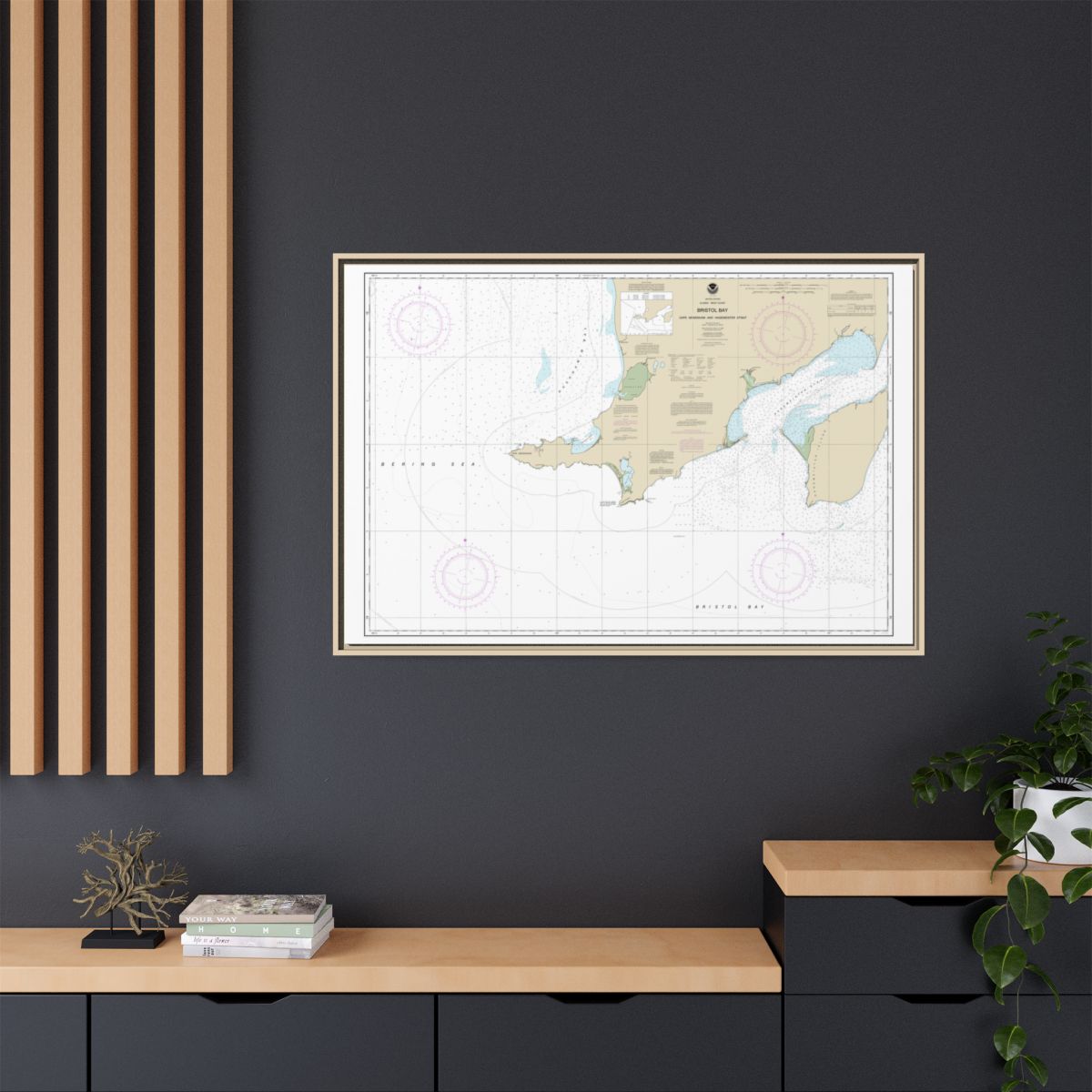 Chart 16305 Bristol Bay-Cape Newenham and Hagemeister Strait - NOAA Nautical Chart Floating Frame Canvas | 30" x 20" | 36" x 24" | 48" x 32" - Natural context-2