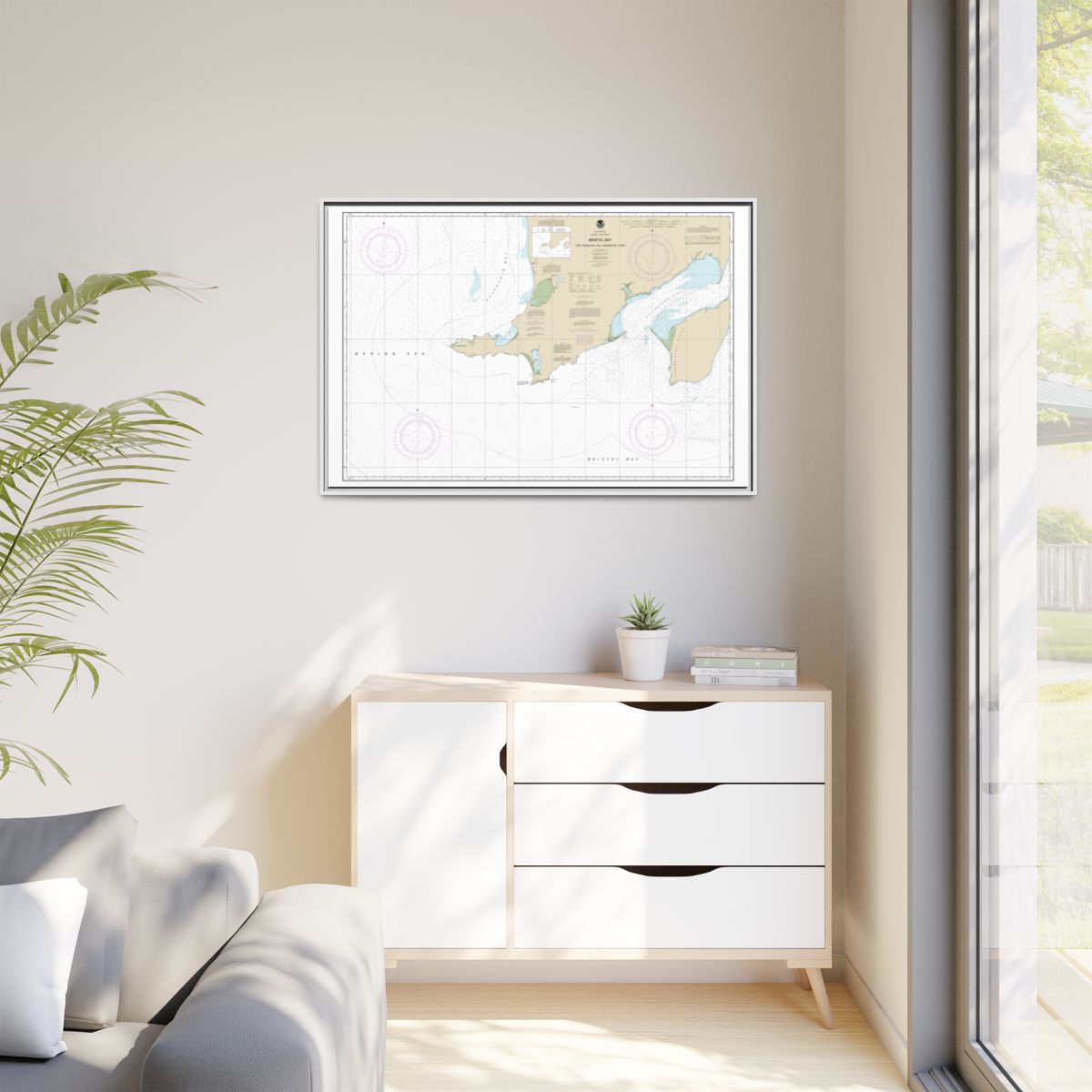 Chart 16305 Bristol Bay-Cape Newenham and Hagemeister Strait - NOAA Nautical Chart Floating Frame Canvas | 30" x 20" | 36" x 24" | 48" x 32" - White context-1