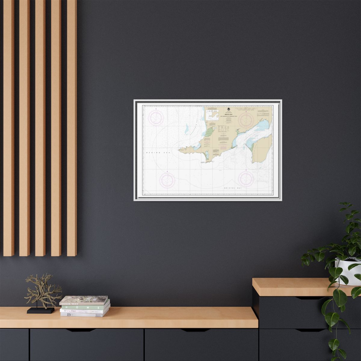 Chart 16305 Bristol Bay-Cape Newenham and Hagemeister Strait - NOAA Nautical Chart Floating Frame Canvas | 30" x 20" | 36" x 24" | 48" x 32" - White context-2