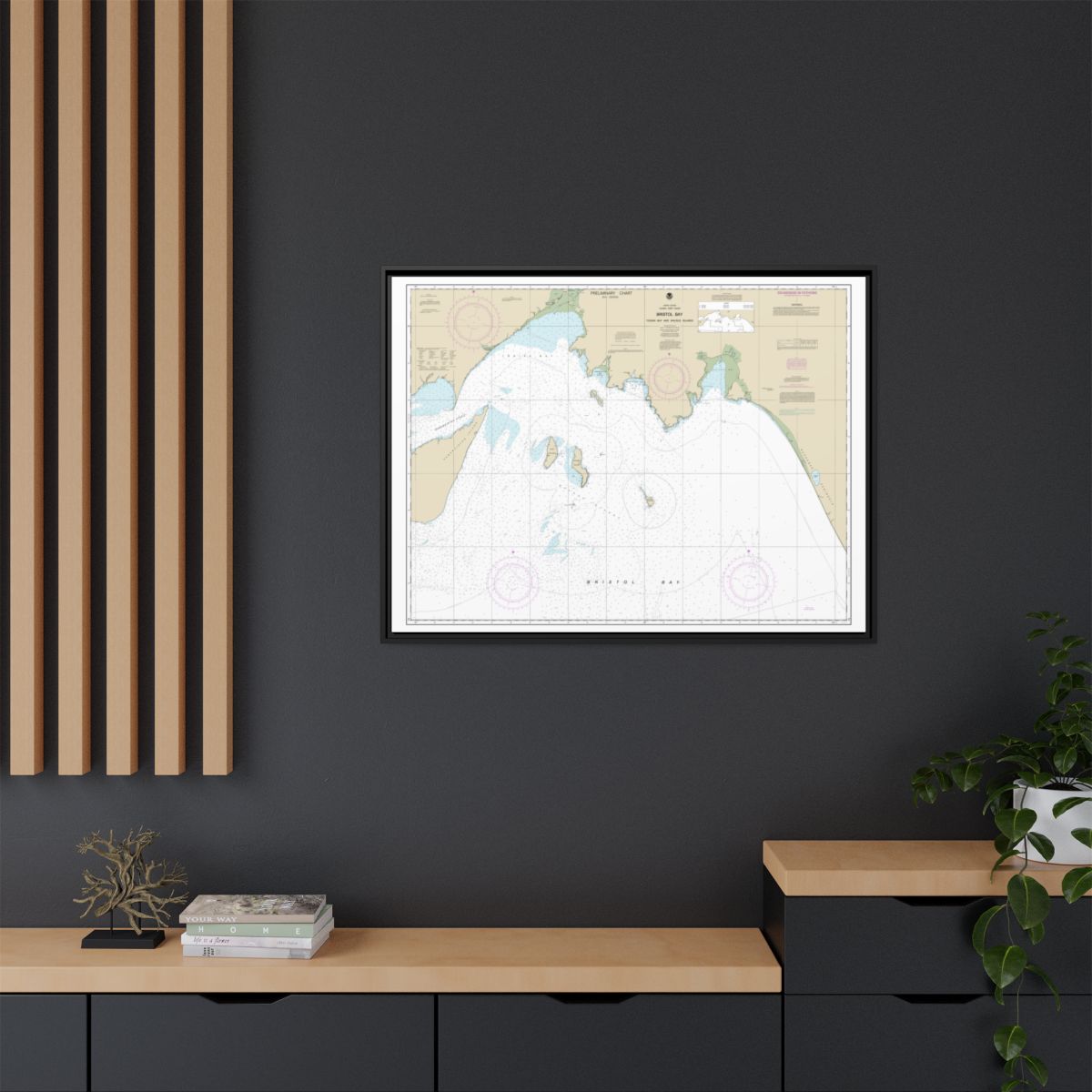 Chart 16315 Bristol Bay-Togiak Bay and Walrus Islands - NOAA Nautical Chart Floating Frame Canvas | 32" x 24" | 40" x 30" - Black context-2
