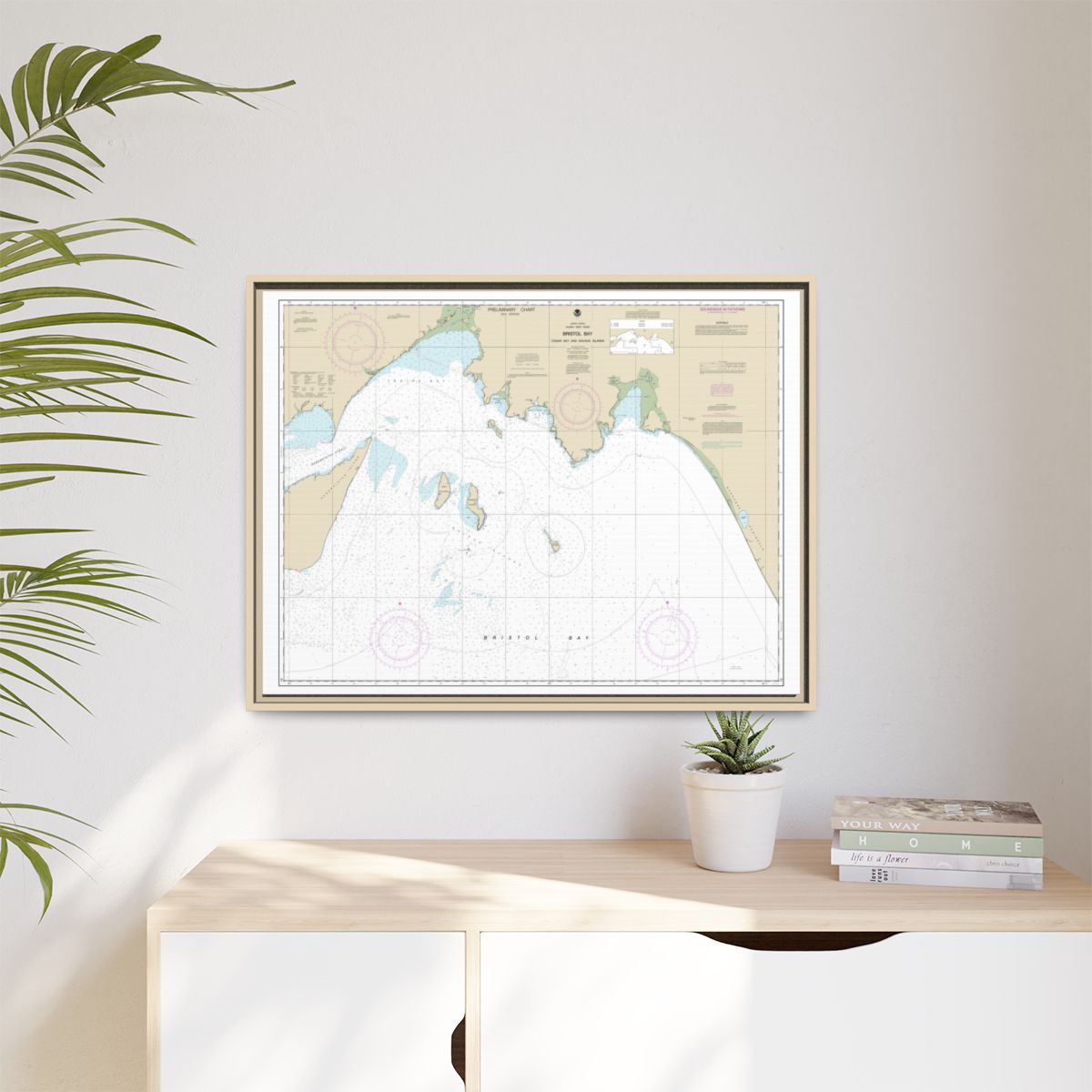 Chart 16315 Bristol Bay-Togiak Bay and Walrus Islands - NOAA Nautical Chart Floating Frame Canvas | 32" x 24" | 40" x 30" - Natural context-1