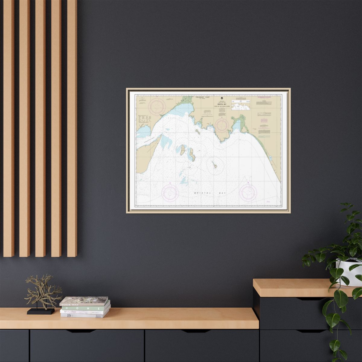 Chart 16315 Bristol Bay-Togiak Bay and Walrus Islands - NOAA Nautical Chart Floating Frame Canvas | 32" x 24" | 40" x 30" - Natural context-2