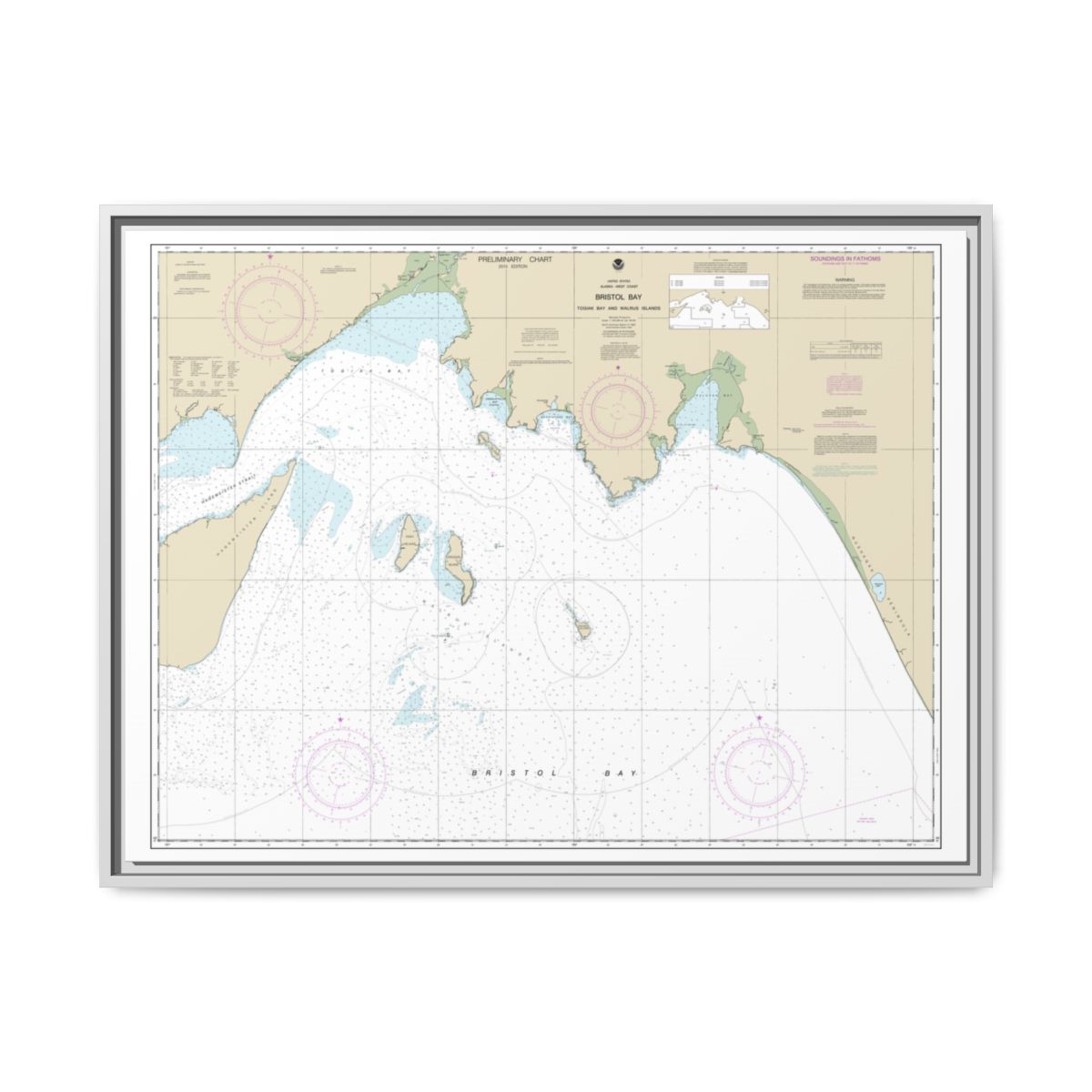 Chart 16315 Bristol Bay-Togiak Bay and Walrus Islands - NOAA Nautical Chart Floating Frame Canvas | 32" x 24" | 40" x 30" - White front