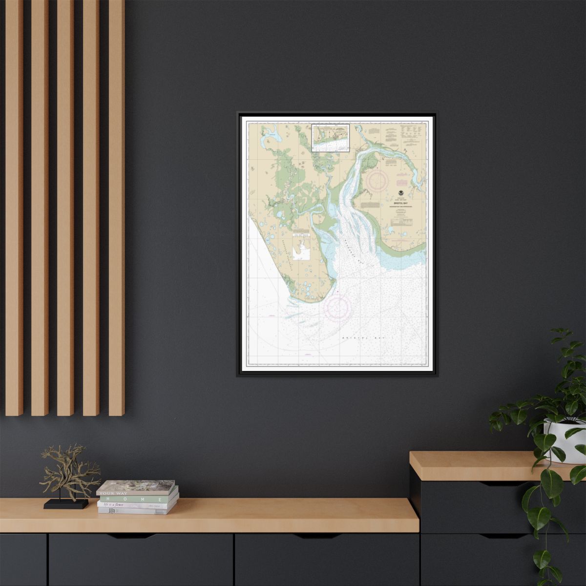 Chart 16322 Bristol Bay-Nushagak B and approaches - NOAA Nautical Chart Floating Frame Canvas | 24" x 32" | 30" x 40" - Black context-2