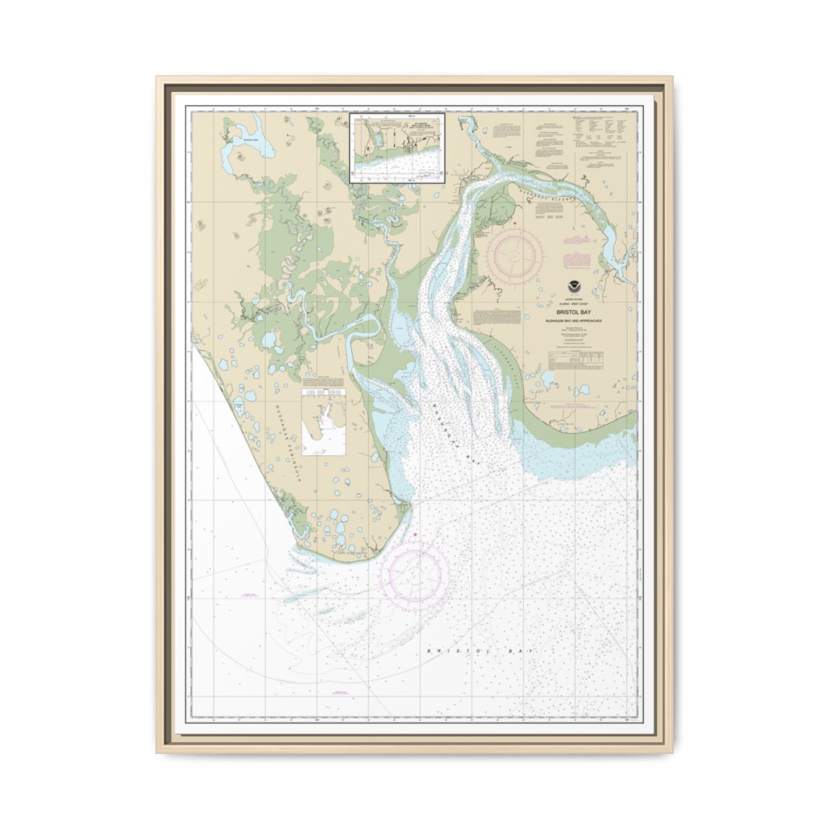 Chart 16322 Bristol Bay-Nushagak B and approaches - NOAA Nautical Chart Floating Frame Canvas | 24" x 32" | 30" x 40" - Natural front