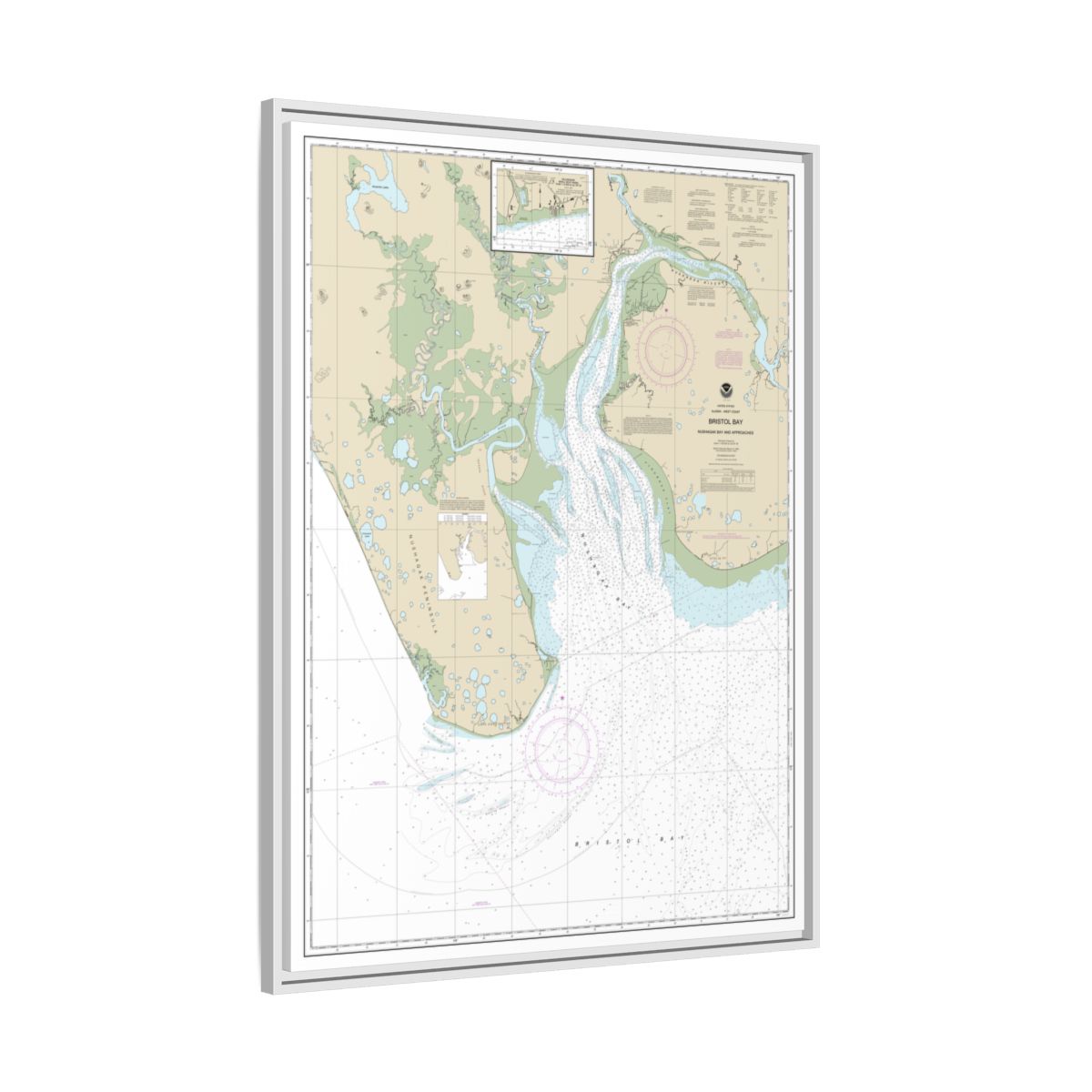 Chart 16322 Bristol Bay-Nushagak B and approaches - NOAA Nautical Chart Floating Frame Canvas | 24" x 32" | 30" x 40" - White side