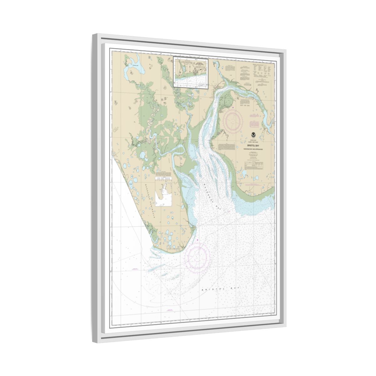 Chart 16322 Bristol Bay-Nushagak B and approaches - NOAA Nautical Chart Floating Frame Canvas | 24" x 32" | 30" x 40" - White side