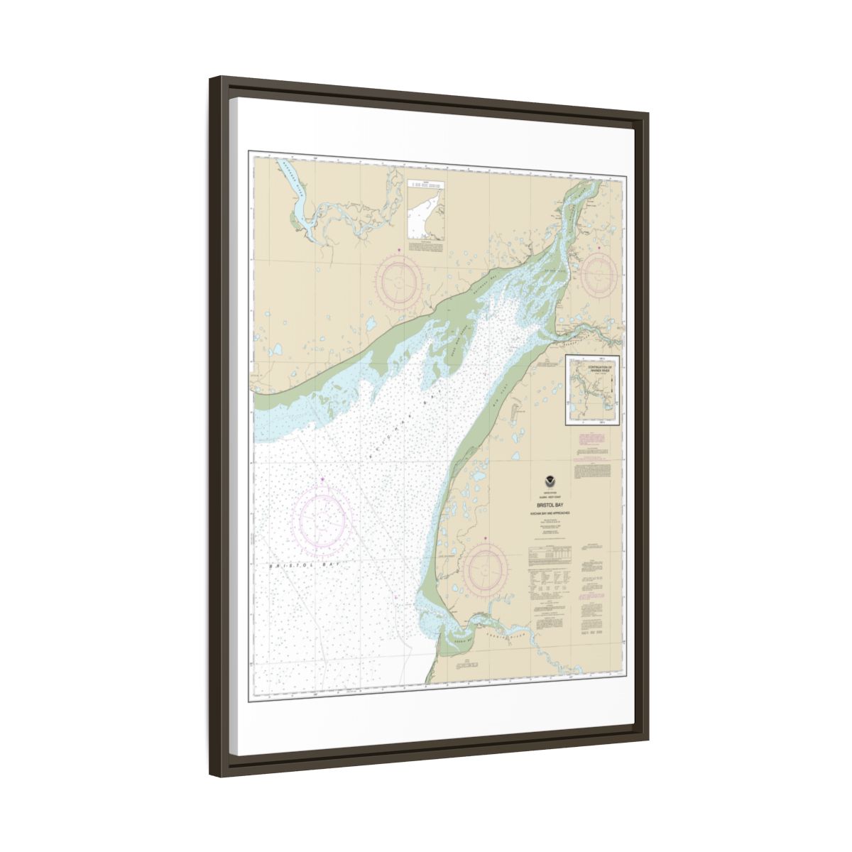 Chart 16323 Bristol Bay-Kvichak Bay and approaches - NOAA Nautical Chart Floating Frame Canvas | 24" x 32" | 30" x 40" - Espresso side