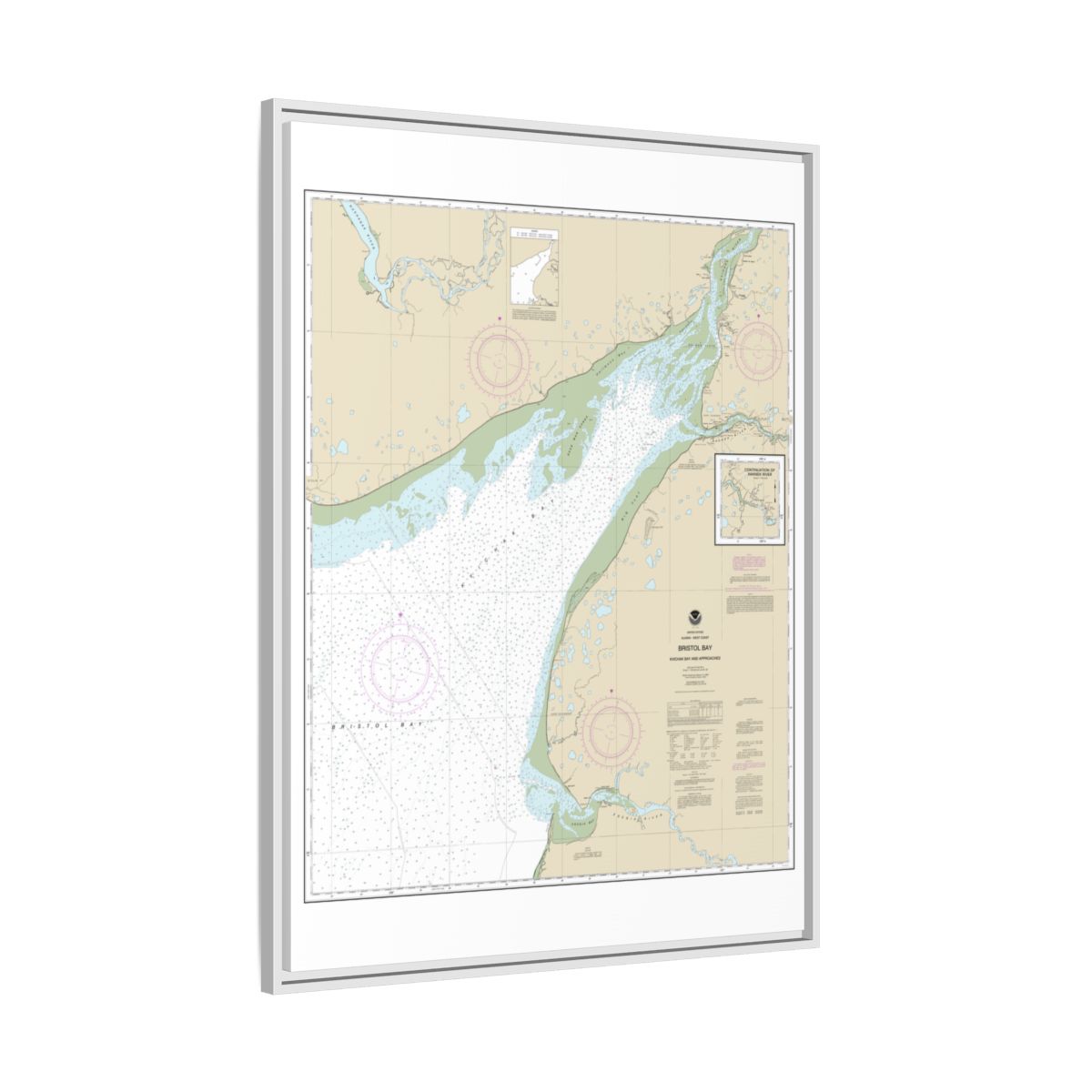 Chart 16323 Bristol Bay-Kvichak Bay and approaches - NOAA Nautical Chart Floating Frame Canvas | 24" x 32" | 30" x 40" - White side