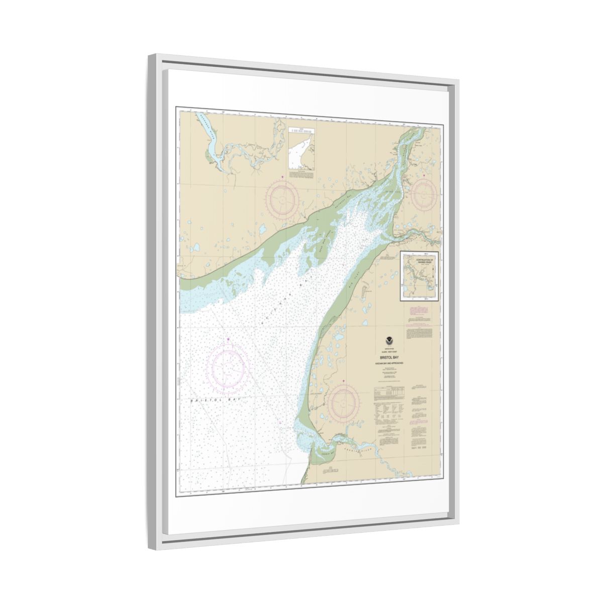 Chart 16323 Bristol Bay-Kvichak Bay and approaches - NOAA Nautical Chart Floating Frame Canvas | 24" x 32" | 30" x 40" - White side