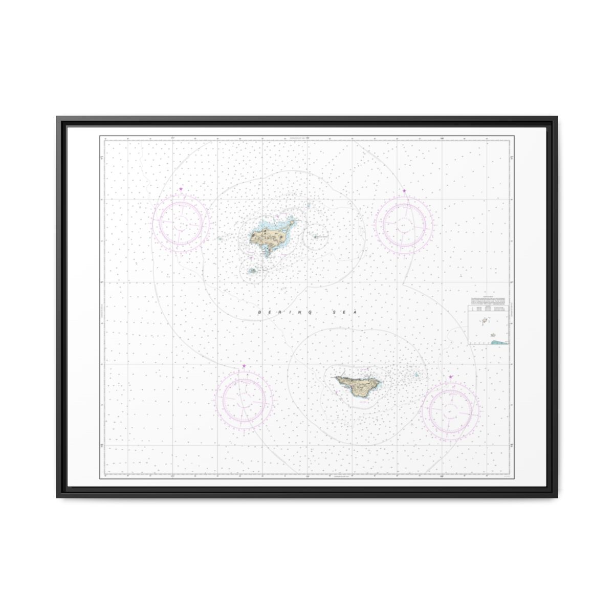 Chart 16380 Pribilof Islands - NOAA Nautical Chart Floating Frame Canvas | 32" x 24" | 40" x 30" - Black front