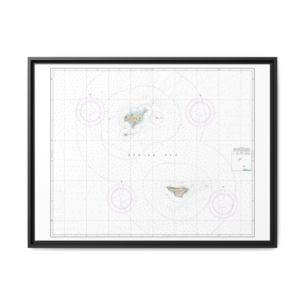 Chart 16380 Pribilof Islands - NOAA Nautical Chart Floating Frame Canvas | 32" x 24" | 40" x 30" - Black front