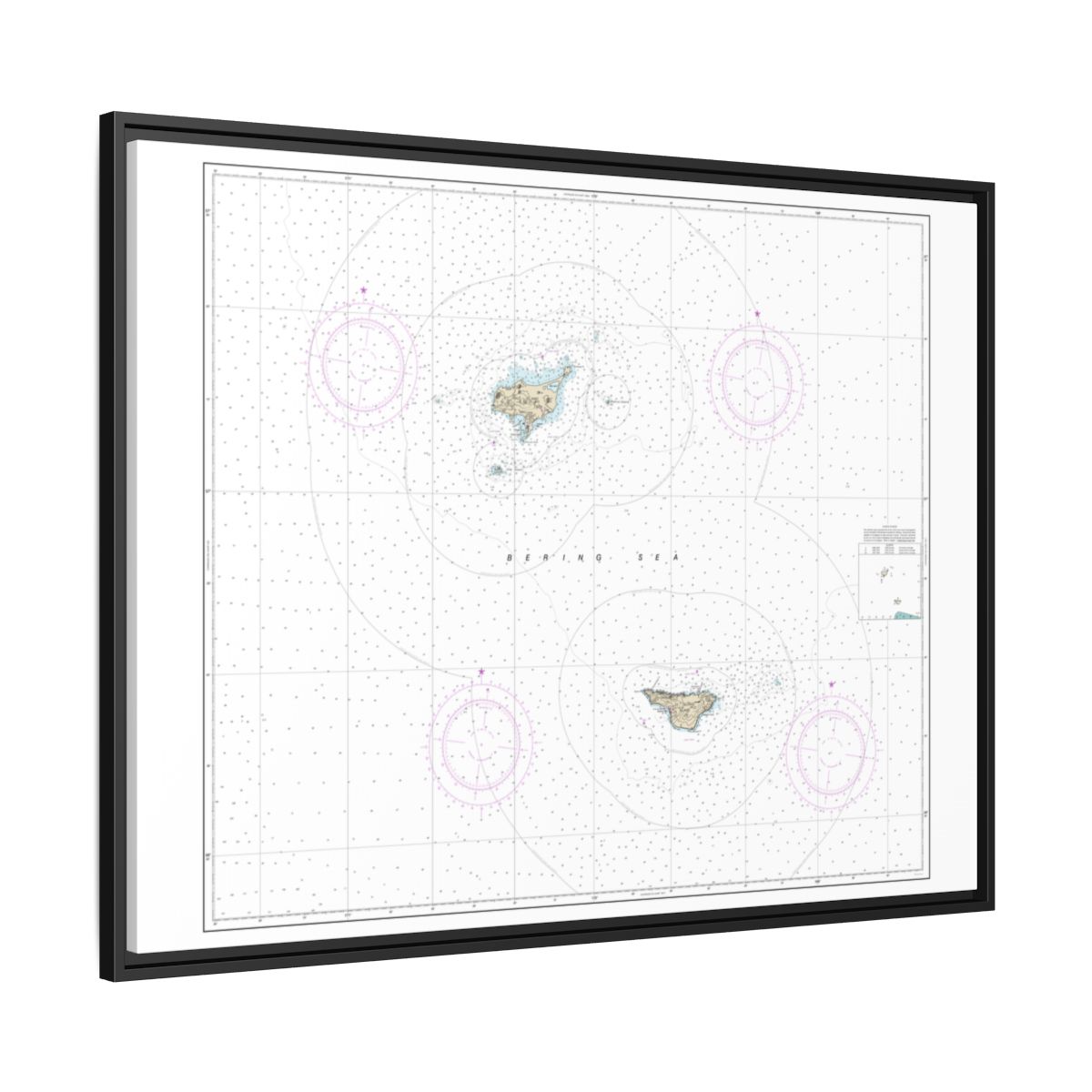 Chart 16380 Pribilof Islands - NOAA Nautical Chart Floating Frame Canvas | 32" x 24" | 40" x 30" - Black side