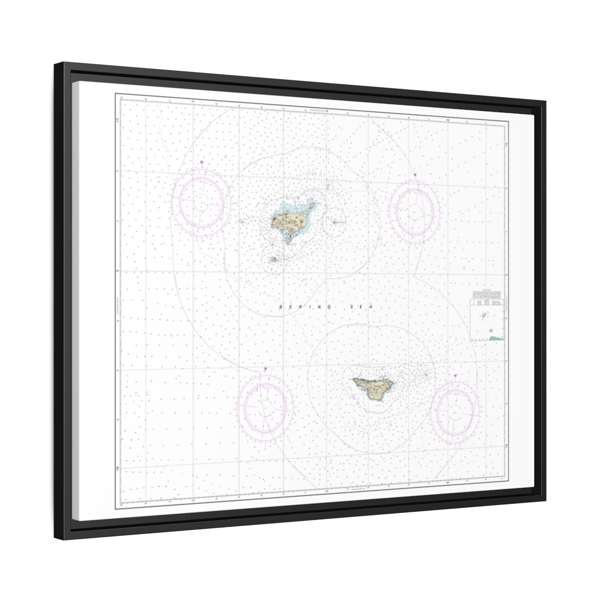 Chart 16380 Pribilof Islands - NOAA Nautical Chart Floating Frame Canvas | 32" x 24" | 40" x 30" - Black side