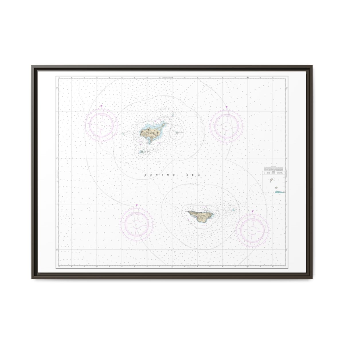Chart 16380 Pribilof Islands - NOAA Nautical Chart Floating Frame Canvas | 32" x 24" | 40" x 30" - Espresso front