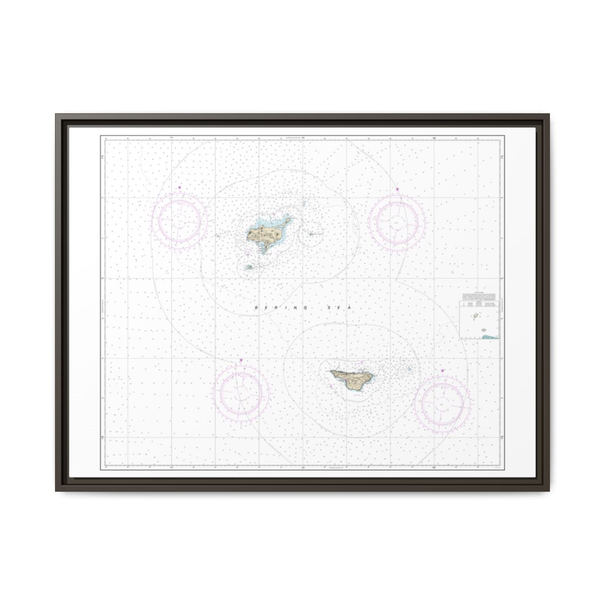 Chart 16380 Pribilof Islands - NOAA Nautical Chart Floating Frame Canvas | 32" x 24" | 40" x 30" - Espresso front