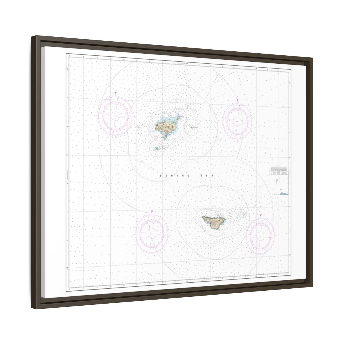 Chart 16380 Pribilof Islands - NOAA Nautical Chart Floating Frame Canvas | 32" x 24" | 40" x 30" - Espresso side