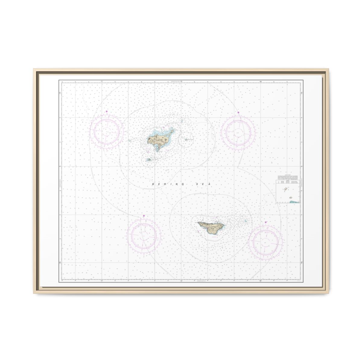 Chart 16380 Pribilof Islands - NOAA Nautical Chart Floating Frame Canvas | 32" x 24" | 40" x 30" - Natural front
