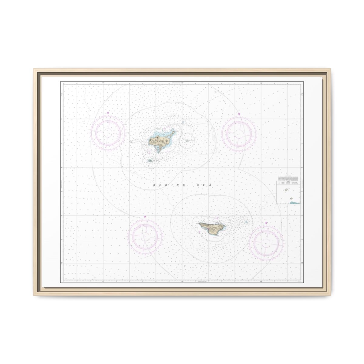 Chart 16380 Pribilof Islands - NOAA Nautical Chart Floating Frame Canvas | 32" x 24" | 40" x 30" - Natural front