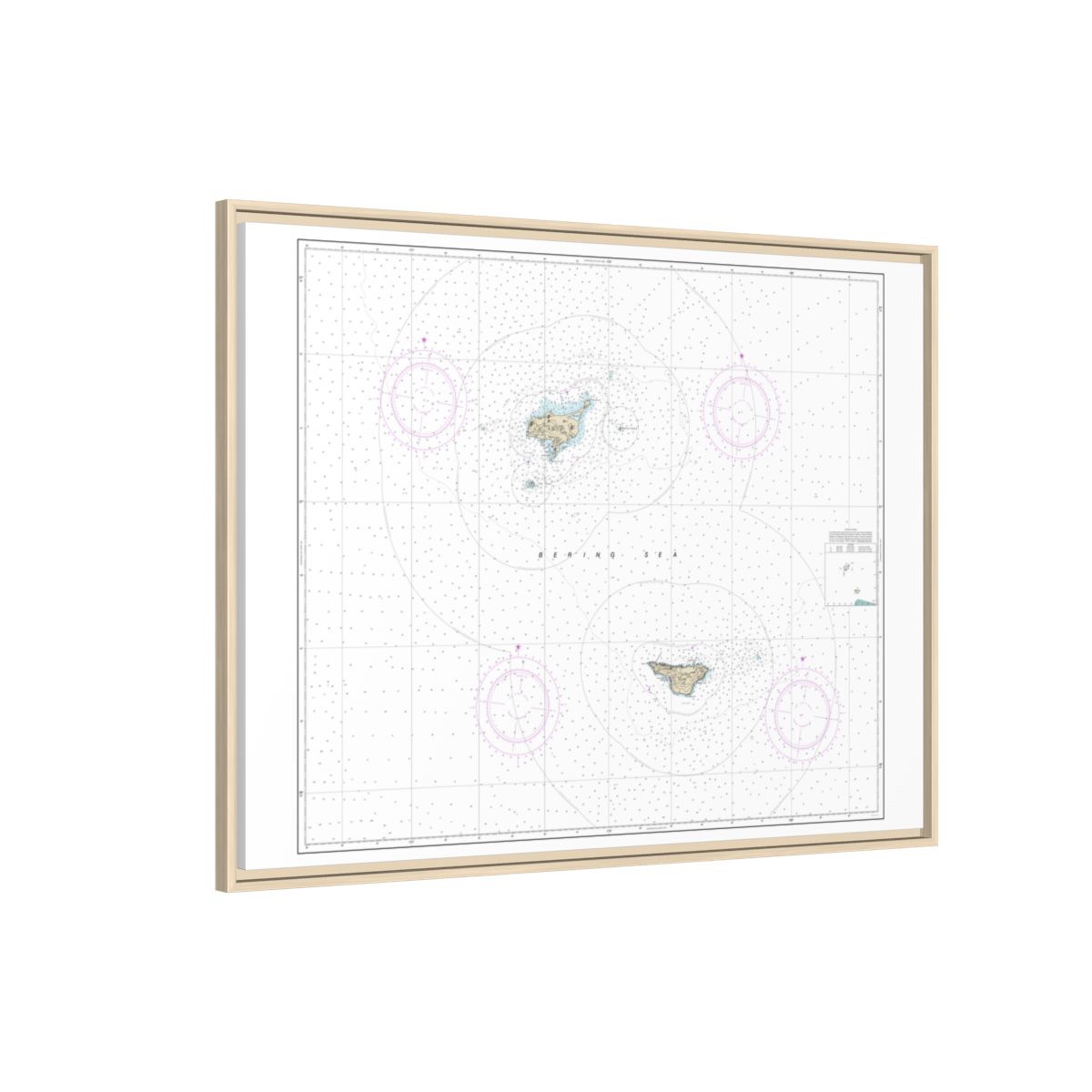 Chart 16380 Pribilof Islands - NOAA Nautical Chart Floating Frame Canvas | 32" x 24" | 40" x 30" - Natural side