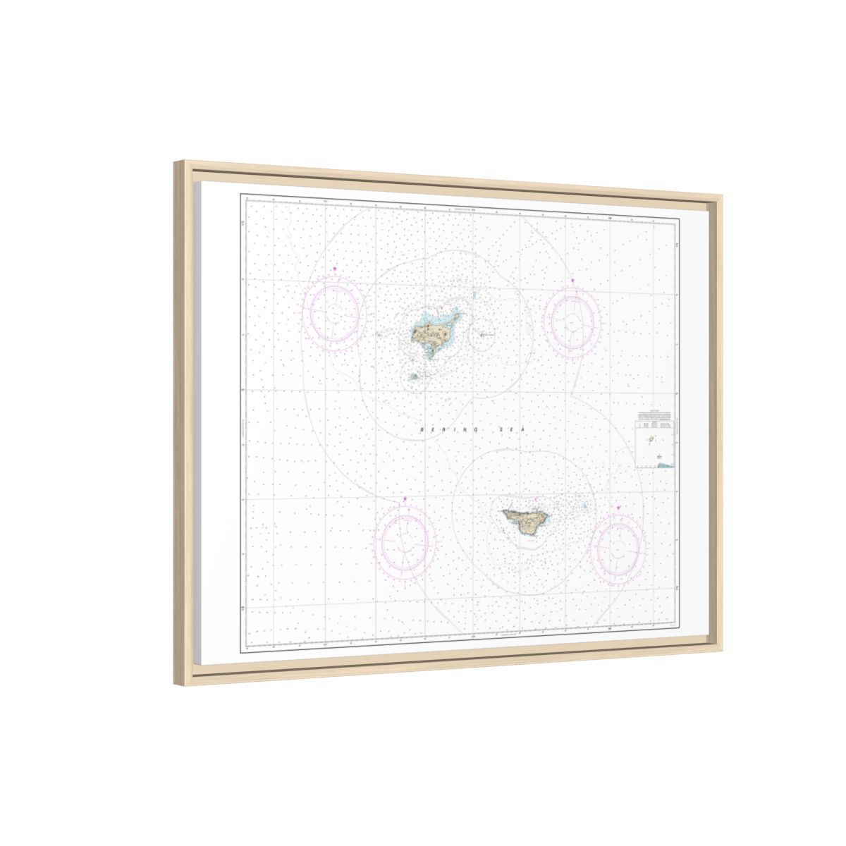 Chart 16380 Pribilof Islands - NOAA Nautical Chart Floating Frame Canvas | 32" x 24" | 40" x 30" - Natural side