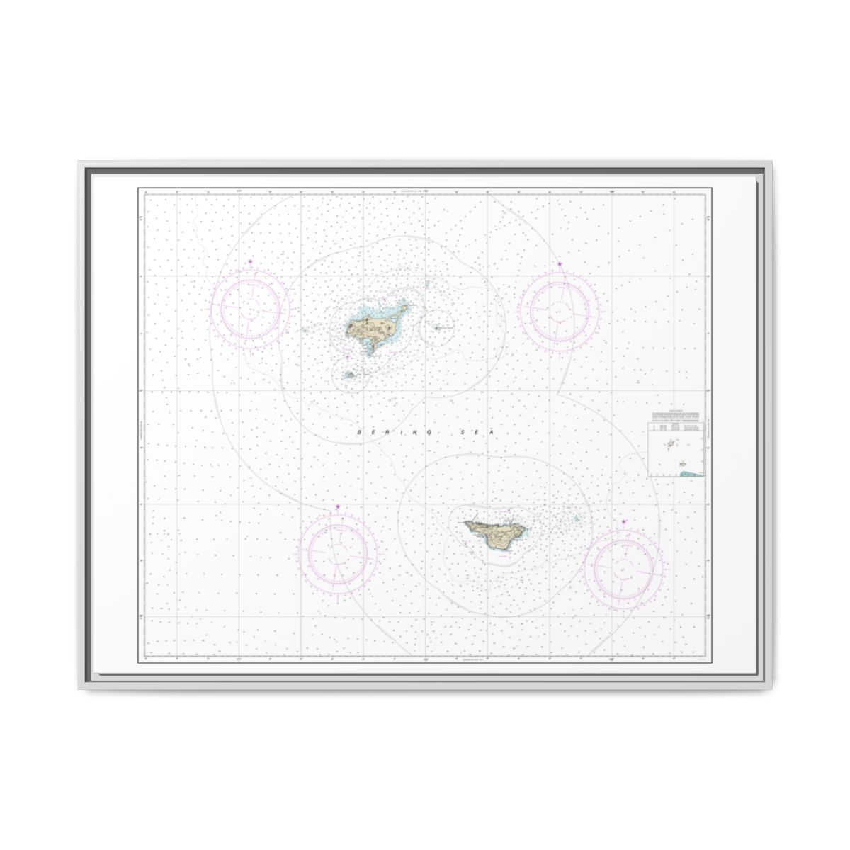 Chart 16380 Pribilof Islands - NOAA Nautical Chart Floating Frame Canvas | 32" x 24" | 40" x 30" - White front