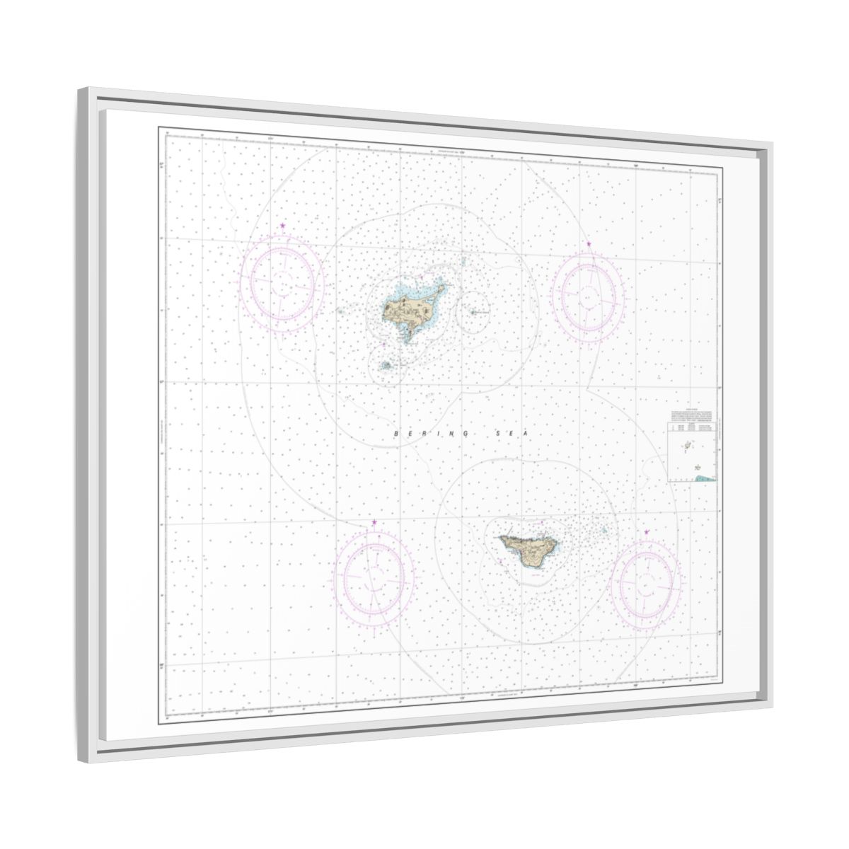 Chart 16380 Pribilof Islands - NOAA Nautical Chart Floating Frame Canvas | 32" x 24" | 40" x 30" - White side