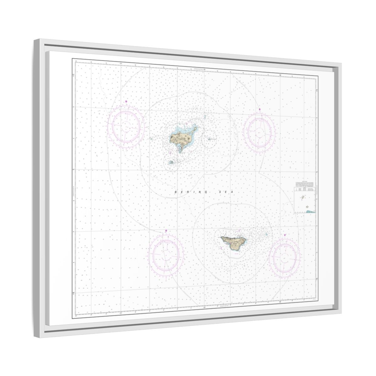 Chart 16380 Pribilof Islands - NOAA Nautical Chart Floating Frame Canvas | 32" x 24" | 40" x 30" - White side