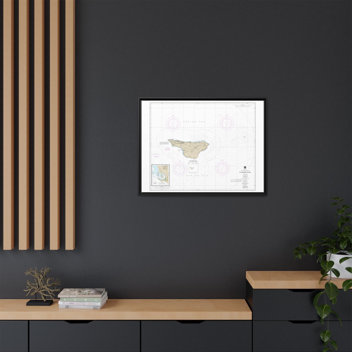 Chart 16381 St. George Island, Pribilof Islands - NOAA Nautical Chart Floating Frame Canvas | 32" x 24" | 40" x 30" - Black context-2