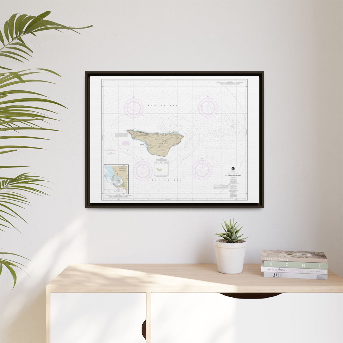 Chart 16381 St. George Island, Pribilof Islands - NOAA Nautical Chart Floating Frame Canvas | 32" x 24" | 40" x 30" - Espresso context-1