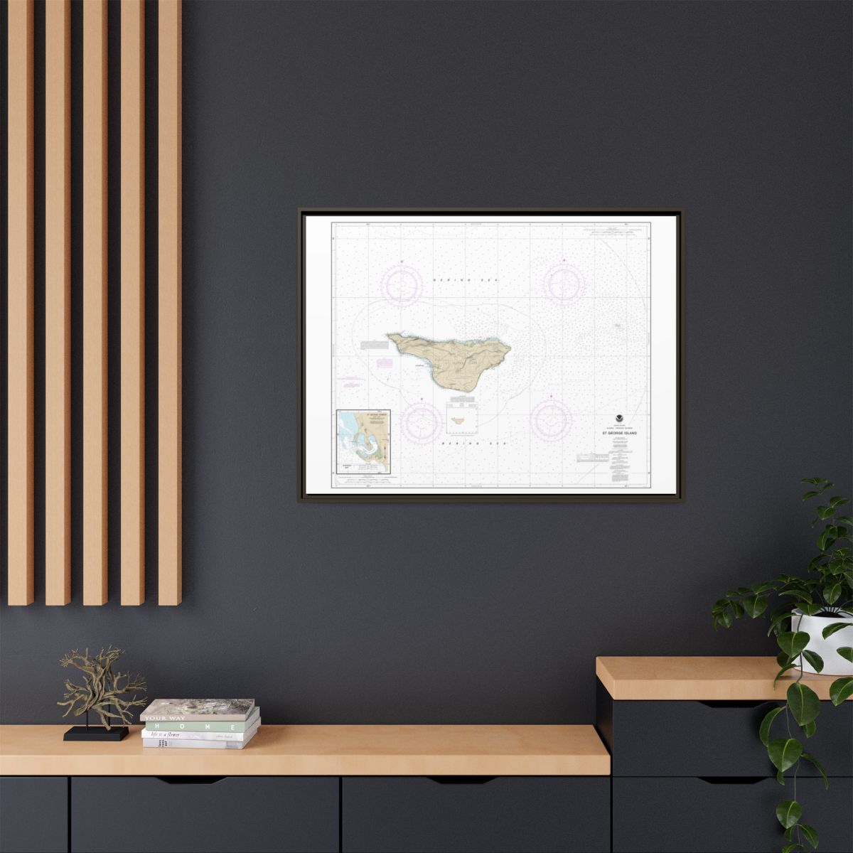 Chart 16381 St. George Island, Pribilof Islands - NOAA Nautical Chart Floating Frame Canvas | 32" x 24" | 40" x 30" - Espresso context-2
