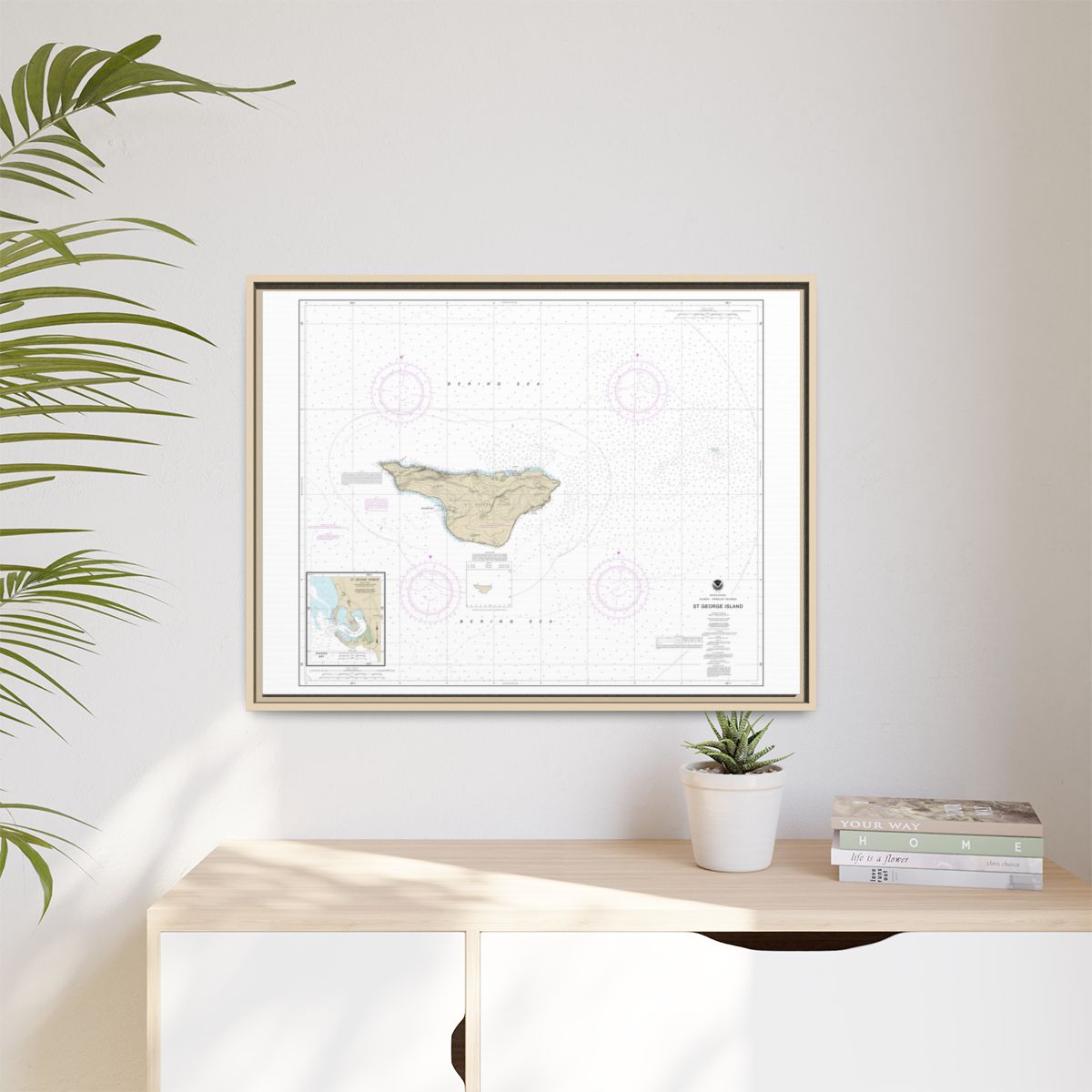 Chart 16381 St. George Island, Pribilof Islands - NOAA Nautical Chart Floating Frame Canvas | 32" x 24" | 40" x 30" - Natural context-1
