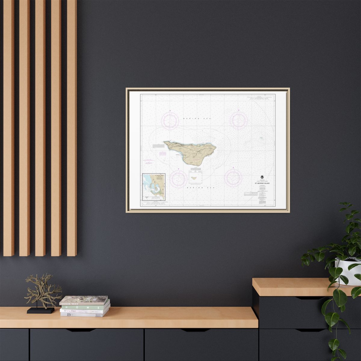 Chart 16381 St. George Island, Pribilof Islands - NOAA Nautical Chart Floating Frame Canvas | 32" x 24" | 40" x 30" - Natural context-2