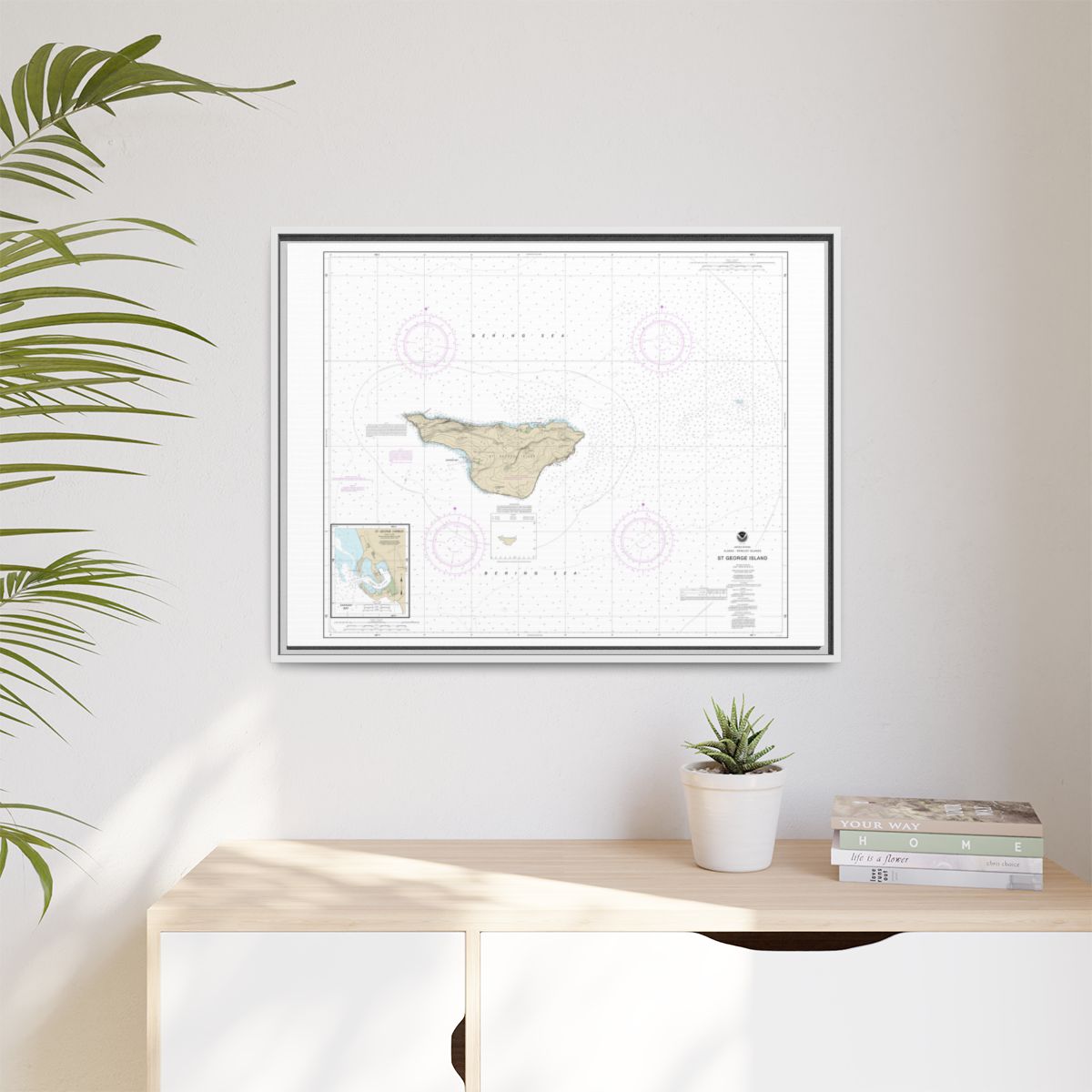 Chart 16381 St. George Island, Pribilof Islands - NOAA Nautical Chart Floating Frame Canvas | 32" x 24" | 40" x 30" - White context-1