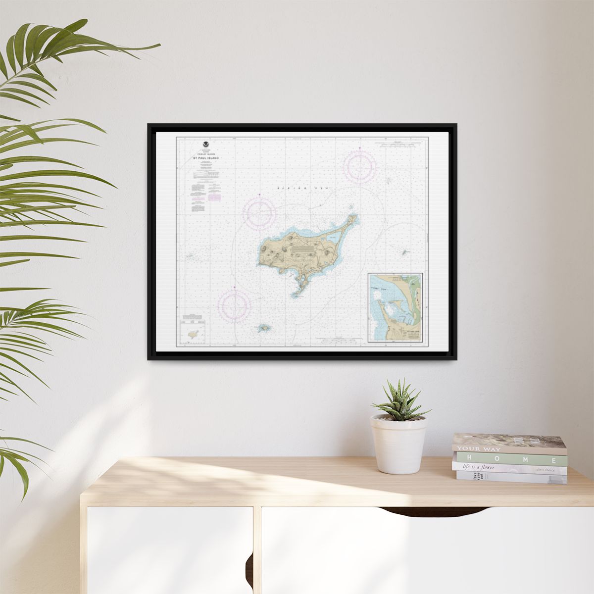 Chart 16382 St. Paul Island, Pribilof Islands - NOAA Nautical Chart Floating Frame Canvas | 32" x 24" | 40" x 30" - Black context-1