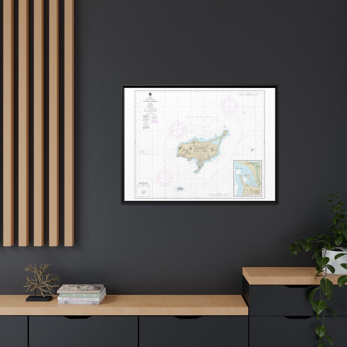 Chart 16382 St. Paul Island, Pribilof Islands - NOAA Nautical Chart Floating Frame Canvas | 32" x 24" | 40" x 30" - Black context-2
