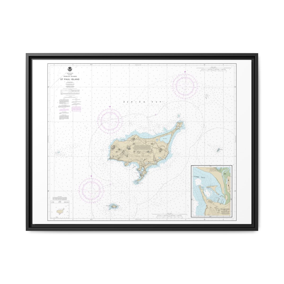 Chart 16382 St. Paul Island, Pribilof Islands - NOAA Nautical Chart Floating Frame Canvas | 32" x 24" | 40" x 30" - Black front