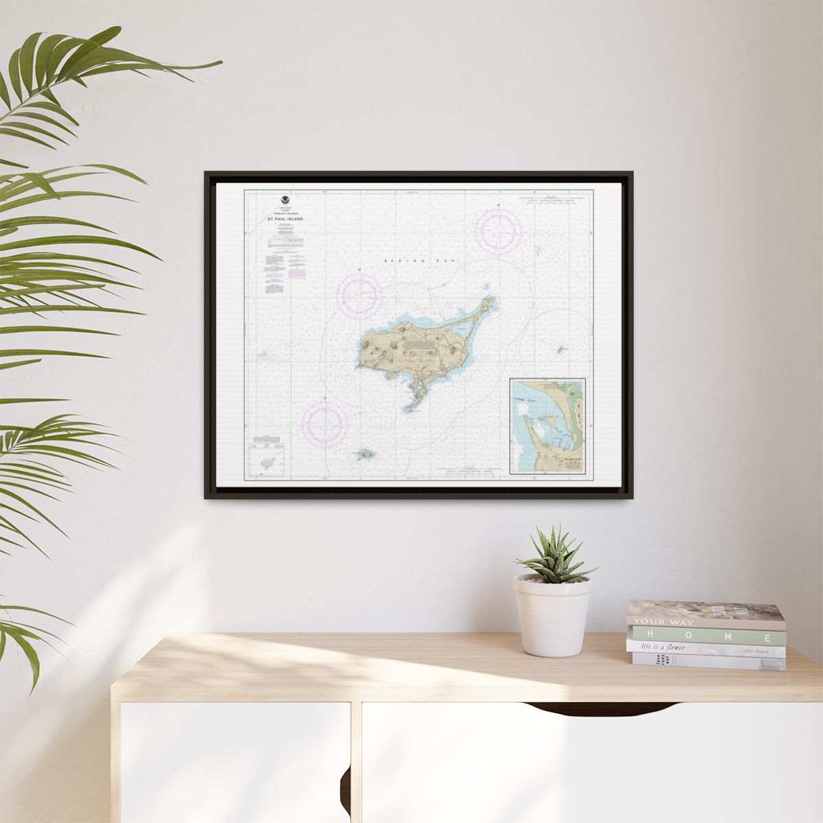 Chart 16382 St. Paul Island, Pribilof Islands - NOAA Nautical Chart Floating Frame Canvas | 32" x 24" | 40" x 30" - Espresso context-1
