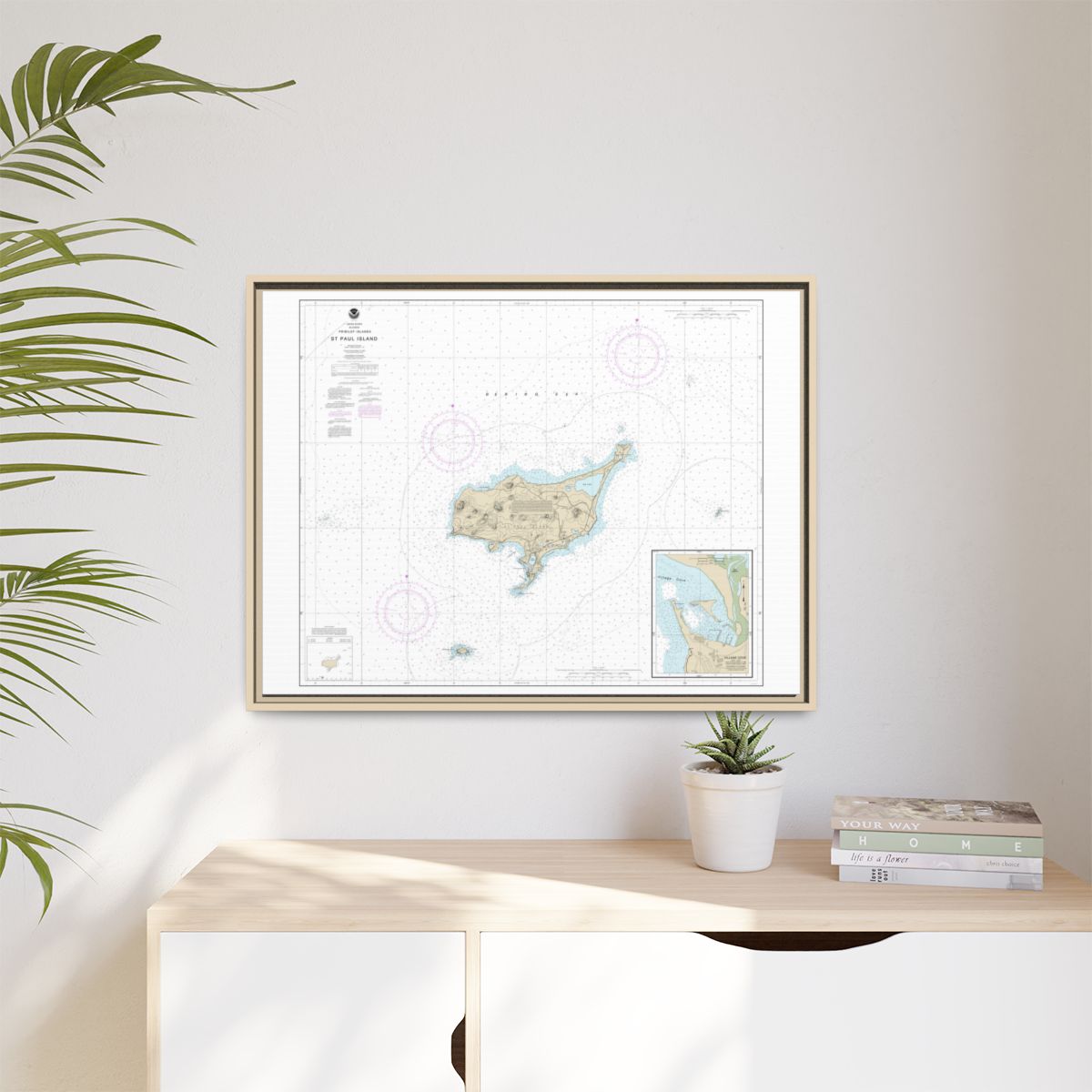 Chart 16382 St. Paul Island, Pribilof Islands - NOAA Nautical Chart Floating Frame Canvas | 32" x 24" | 40" x 30" - Natural context-1